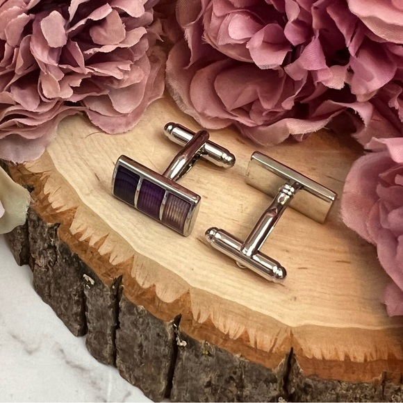 Multi Tone Purple Color Blocked Rectangular Cufflinks - Picture 8 of 16
